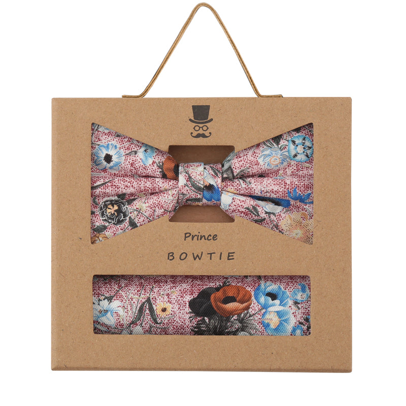 Prince Bowtie Set Fliege + Tuch Flower - Box - Rot