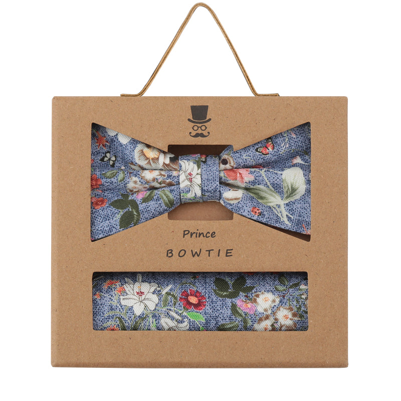 Prince Bowtie Set Fliege + Tuch Flower - Box - Blau