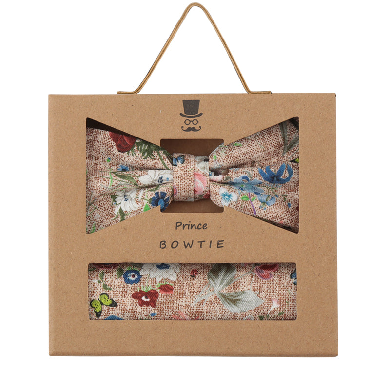 Prince Bowtie Set Fliege + Tuch Flower - Box - Beige