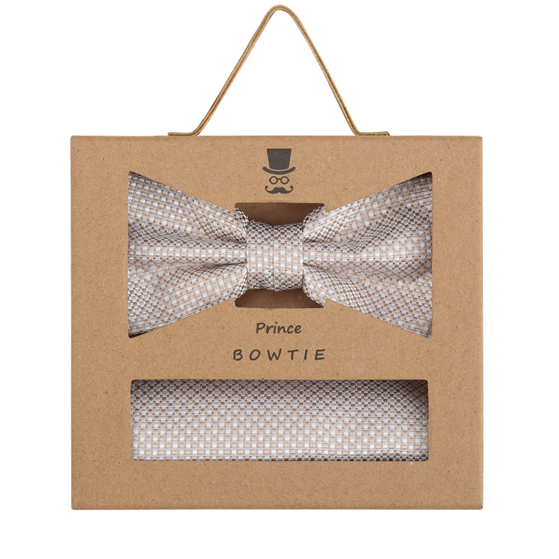 Prince Bowtie Set Fliege + Tuch im Micro-Design - Box - Beige