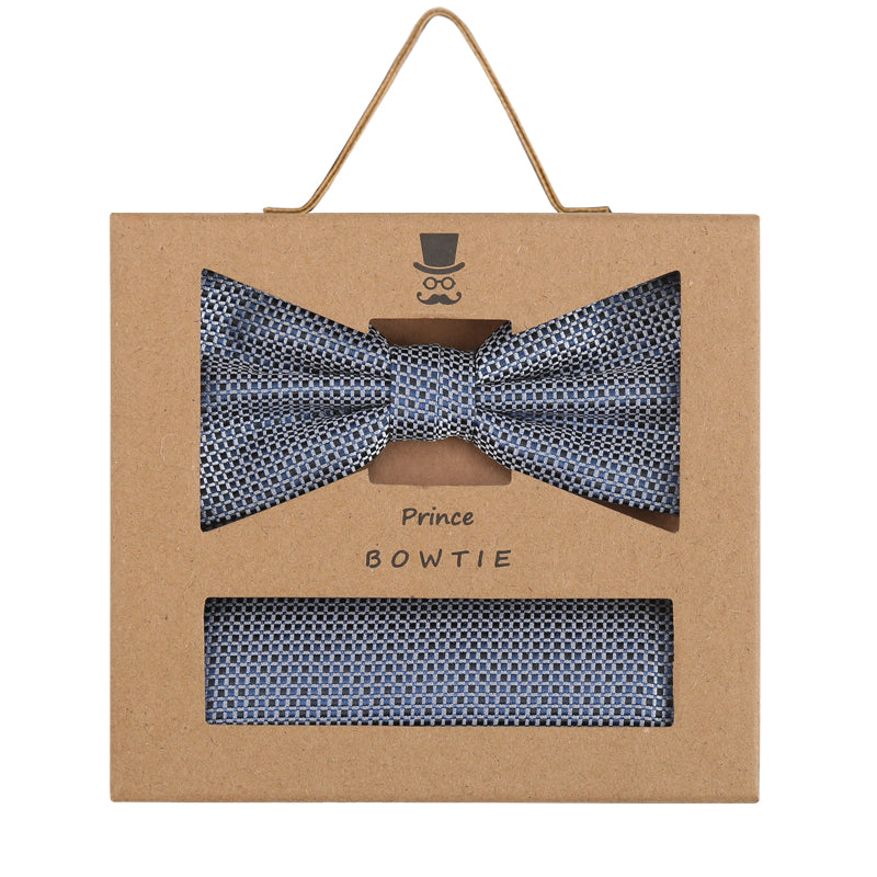 Prince Bowtie Set Fliege + Tuch im Micro-Design - Box - Blau