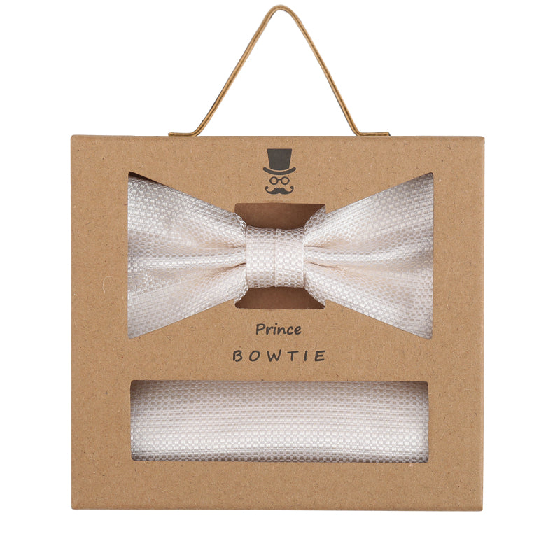 Prince Bowtie Set Fliege + Tuch im Micro-Design - Box - Off-White