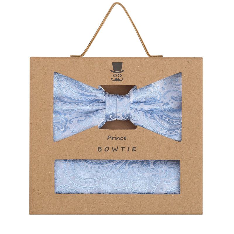 Prince Bowtie Set Fliege + Tuch im Paisley-Design - Box - Blau