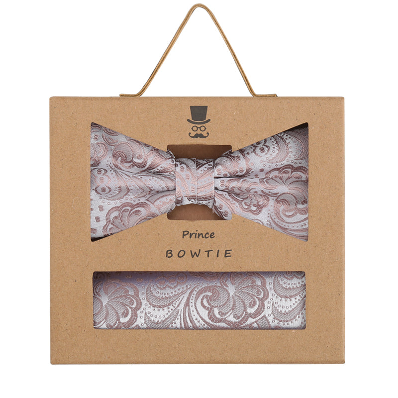 Prince Bowtie Set Fliege + Tuch im Paisley-Design - Box - Altrosa