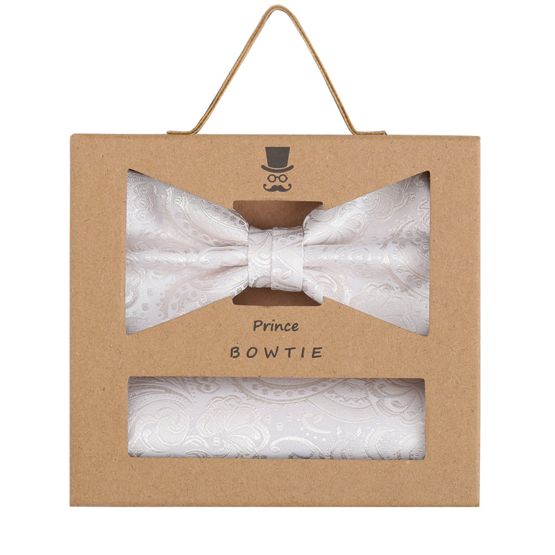 Prince Bowtie Set Fliege + Tuch im Paisley-Design - Box - Champagner