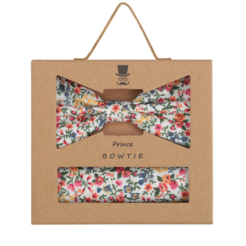 Prince Bowtie Set Fliege + Tuch im Floral-Design - Box - Rot
