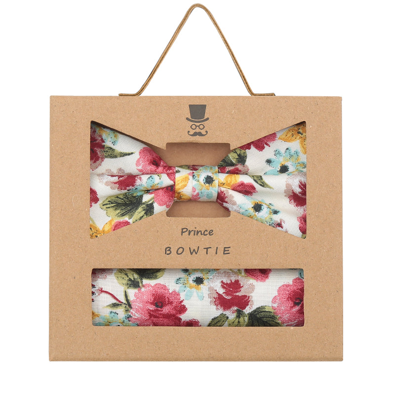 Prince Bowtie Set Fliege + Tuch im Floral-Design - Box - Koralle