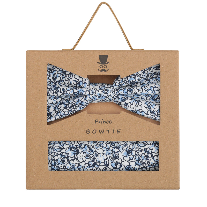 Prince Bowtie Set Fliege + Tuch im Floral-Design - Box - Blau