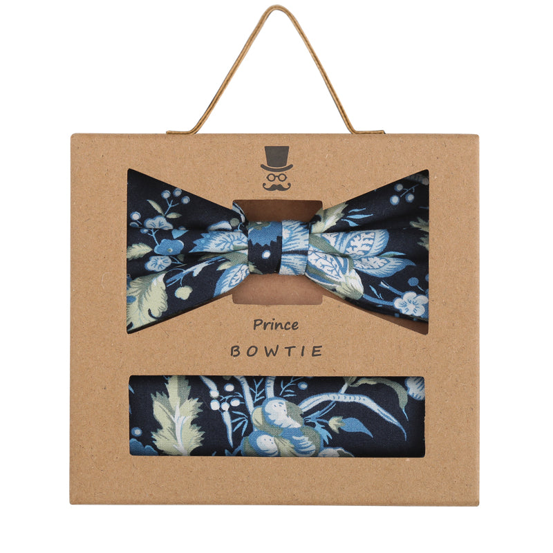 Prince Bowtie Set Fliege + Tuch im Floral-Design - Box - Marine