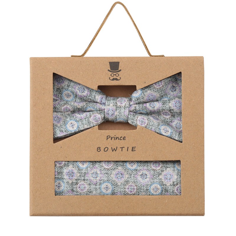 Prince Bowtie Set Fliege + Tuch Medallion - Box - Hellgrau
