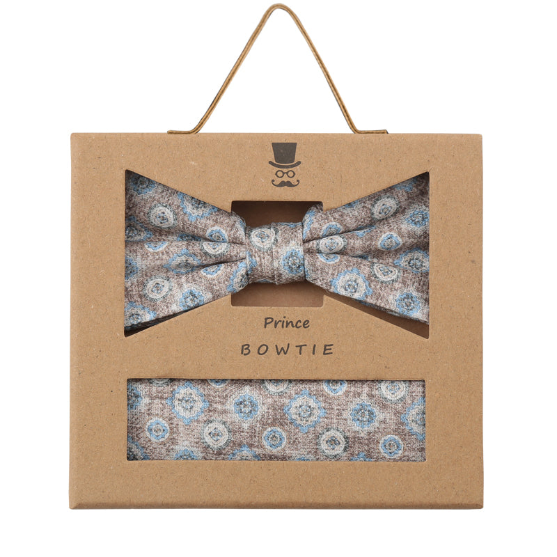 Prince Bowtie Set Fliege + Tuch Medallion - Box - Hellbeige