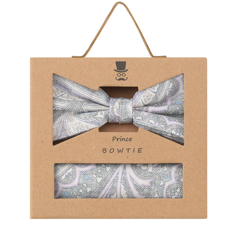 Prince Bowtie Set Fliege + Tuch Paisley - Box - Hellgrau