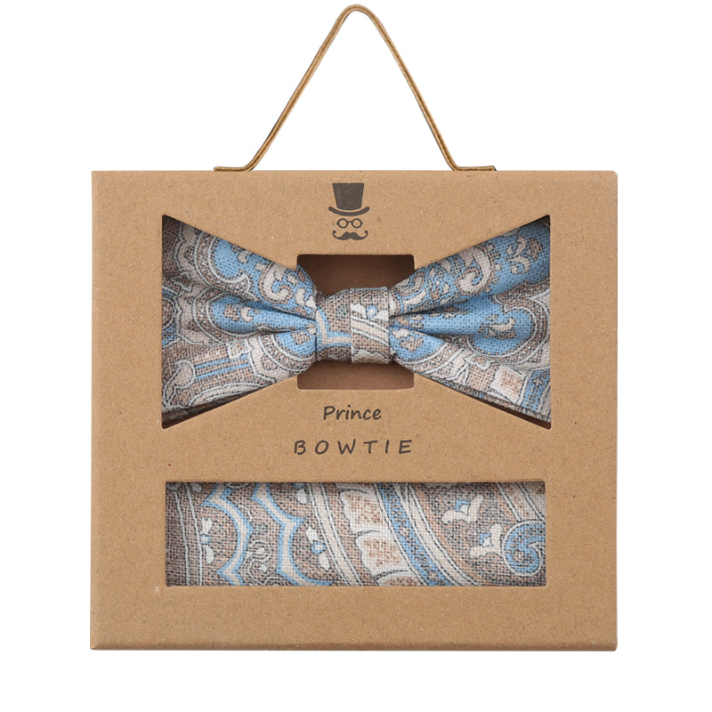 Prince Bowtie Set Fliege + Tuch Paisley - Box - Hellbeige