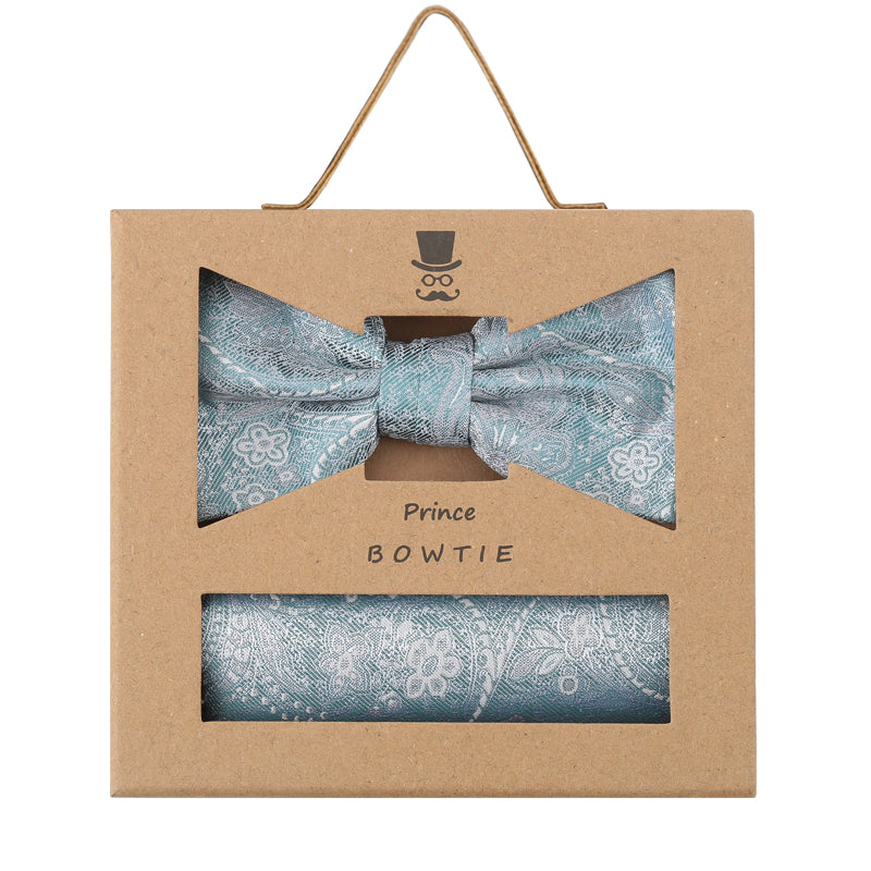 Prince Bowtie Set Fliege + Tuch Paisley - 100% Seide - Box - Petrol