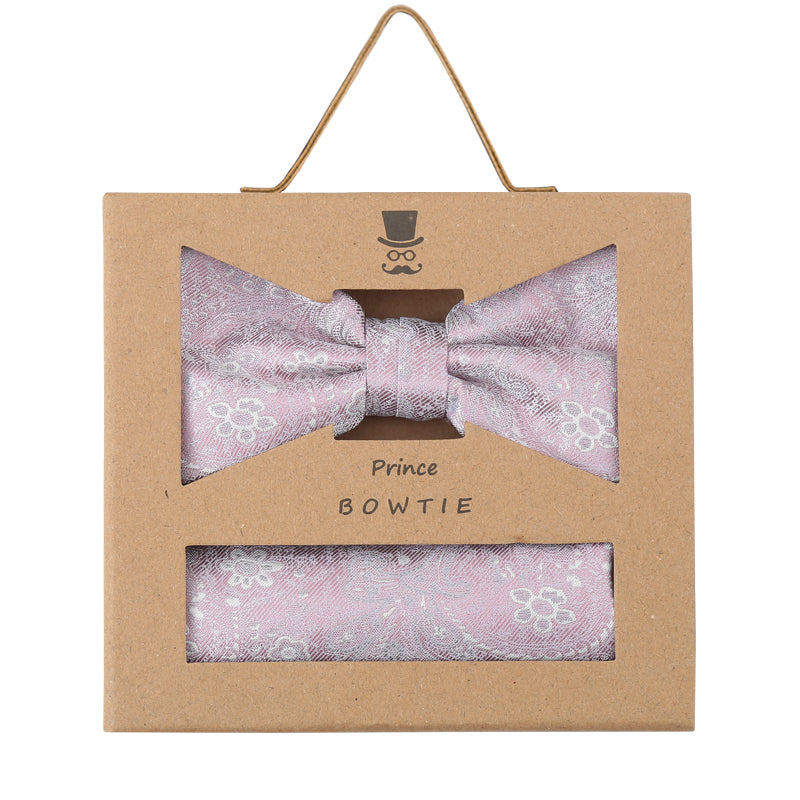 Prince Bowtie Set Fliege + Tuch Paisley - 100% Seide - Box - Rosa