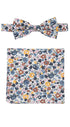 Prince Bowtie Set Fliege + Tuch Flower - 100% Baumwolle - Blau