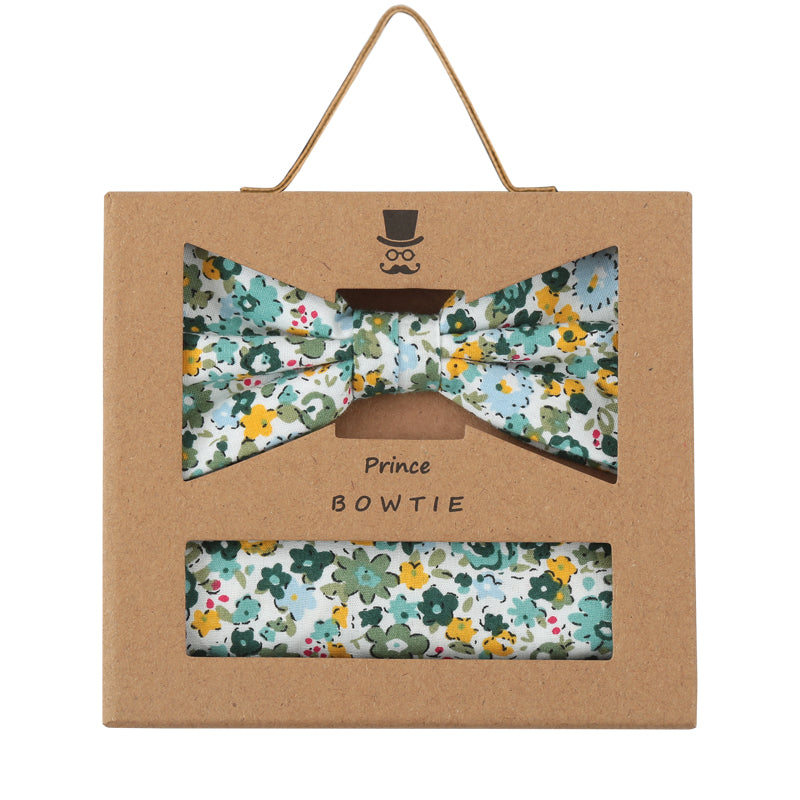Prince Bowtie Set Fliege + Tuch Flower - 100% Baumwolle - Box - Mint