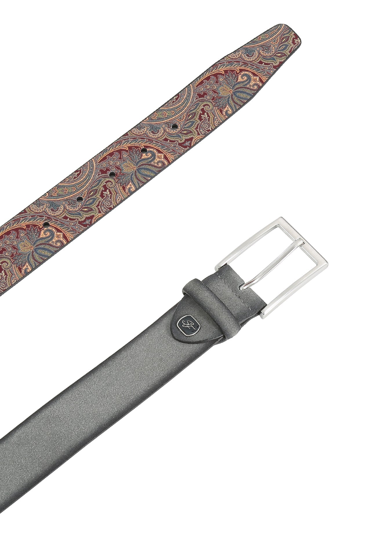 Se‪idenfalter Veloursleder Gürtel - Gürtel geöffnet im Detail - Grau