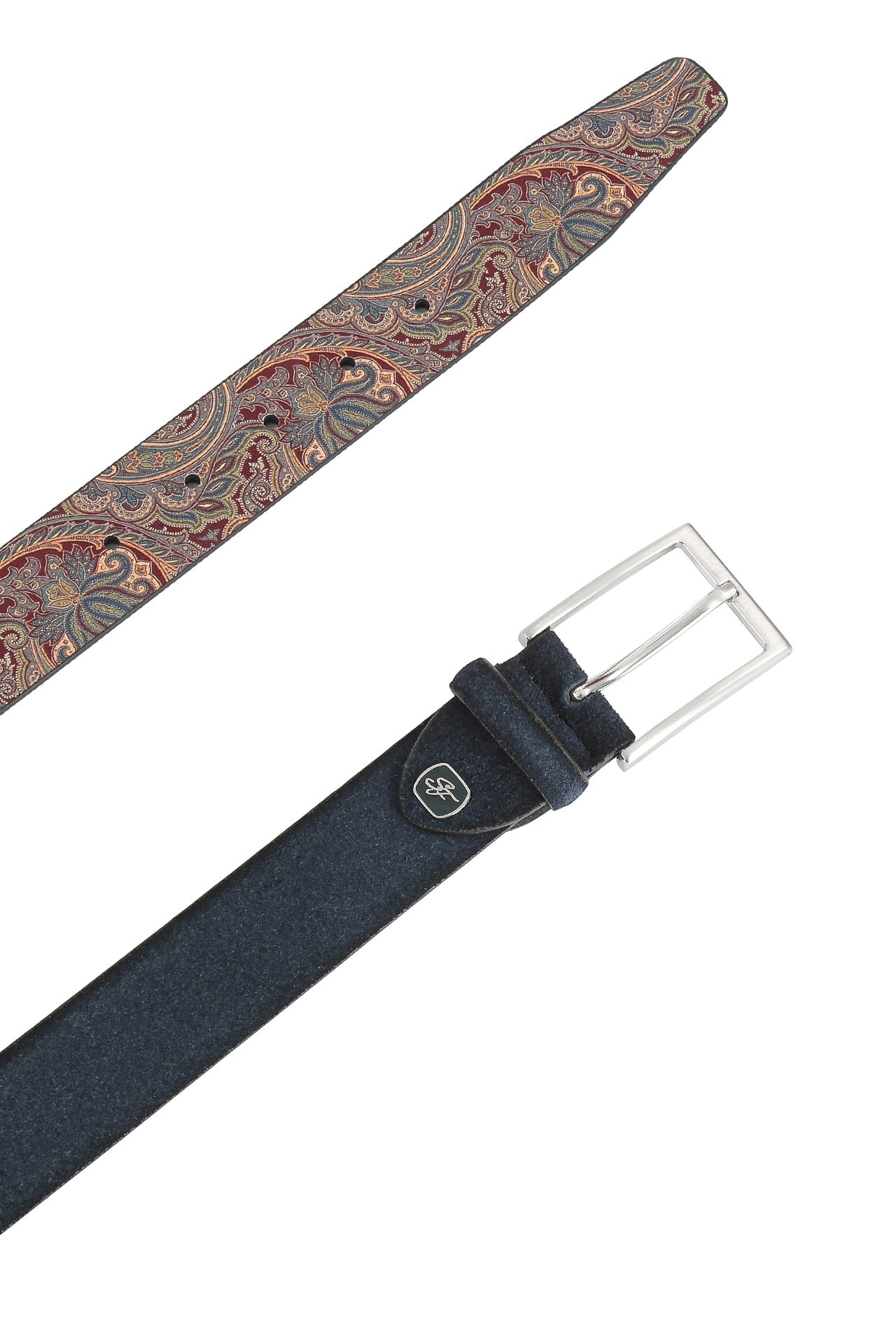 Se‪idenfalter Veloursleder Gürtel - Gürtel geöffnet im Detail - Dunkelblau