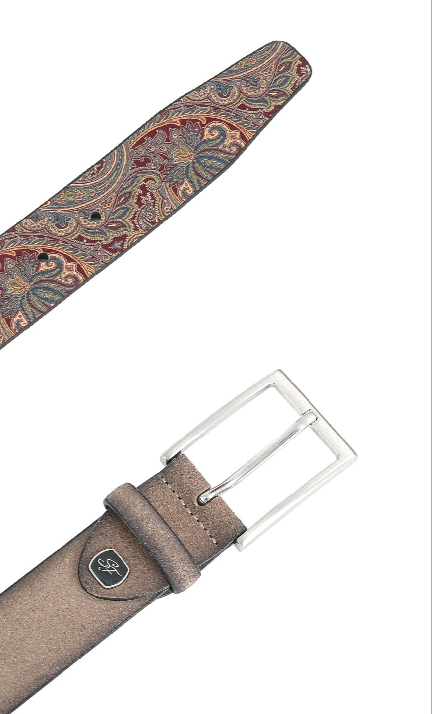 Se‪idenfalter Veloursleder Gürtel - Gürtel geöffnet im Detail - Taupe