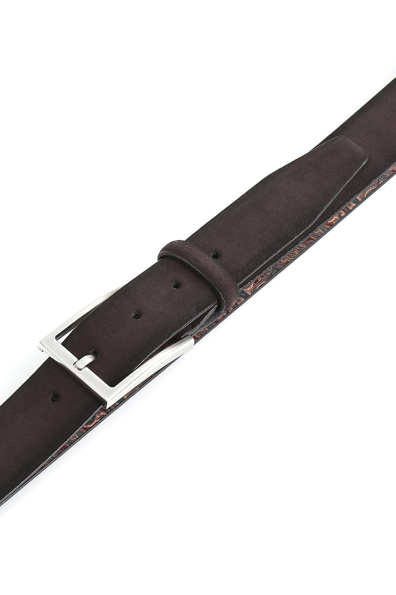 Se‪idenfalter Veloursleder Gürtel - Gürtel geschlossen im Detail - Dunkelbraun