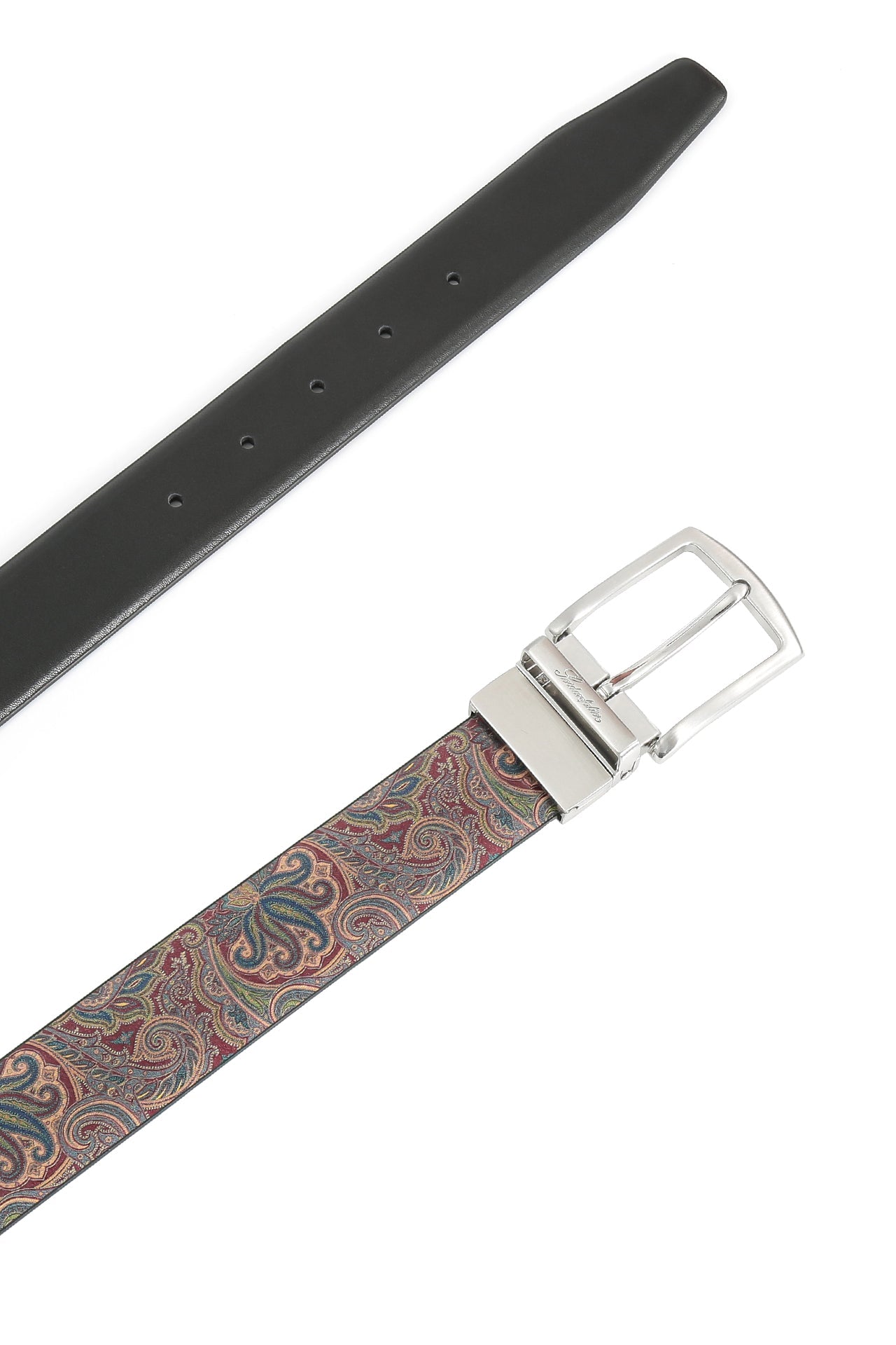 Se‪idenfalter Glattleder Wendegürtel - bedruckte Rückseite - Gürtel geöffnet im Detail - Schwarz