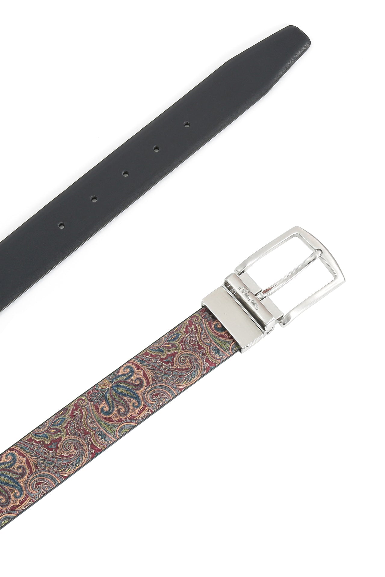 Se‪idenfalter Glattleder Wendegürtel - bedruckte Rückseite - Gürtel geöffnet im Detail - Dunkelblau