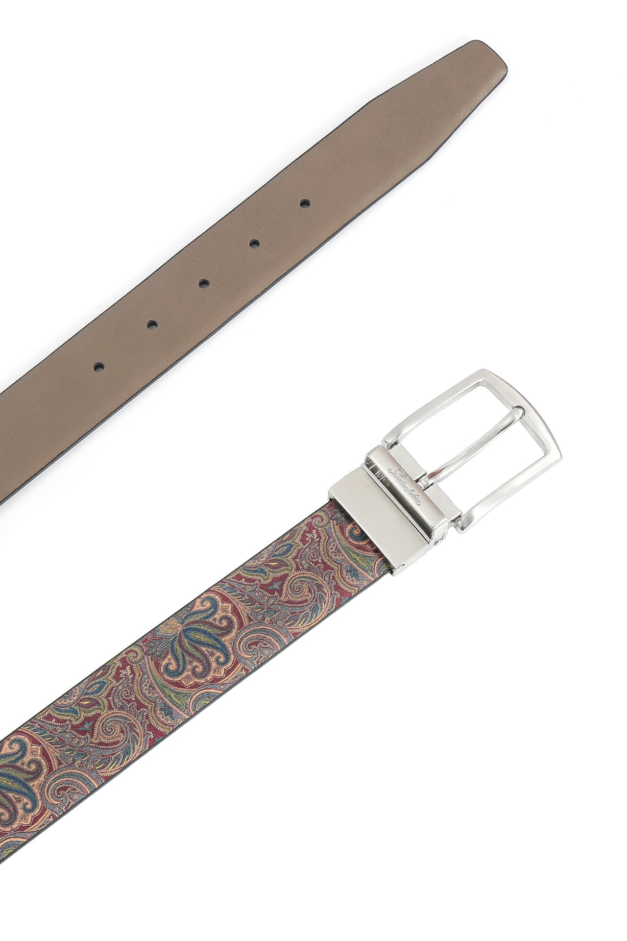 Se‪idenfalter Glattleder Wendegürtel - bedruckte Rückseite - Gürtel geöffnet im Detail - Taupe