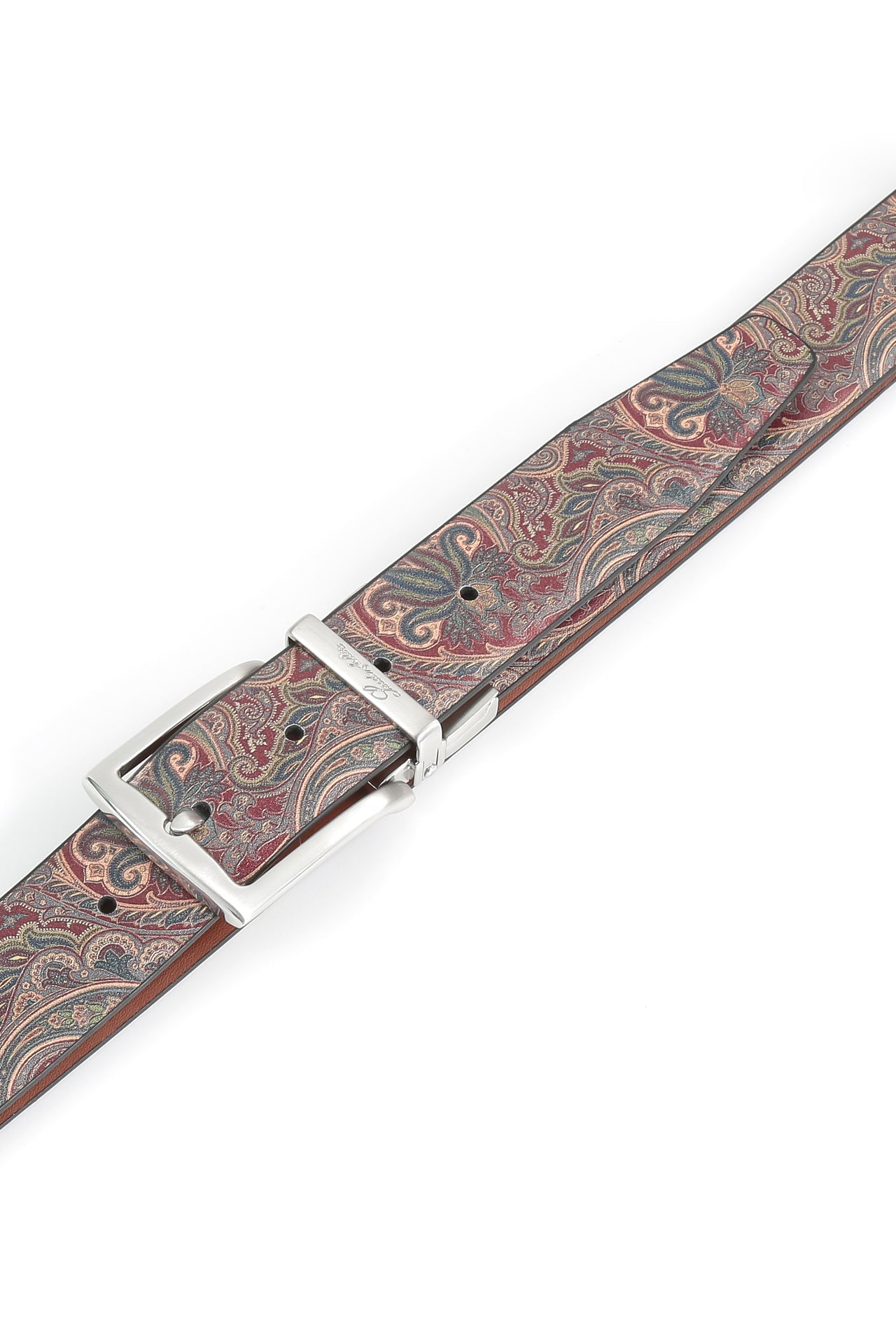 Se‪idenfalter Glattleder Wendegürtel - bedruckte Rückseite - Gürtel geschlossen im Detail - Cognac