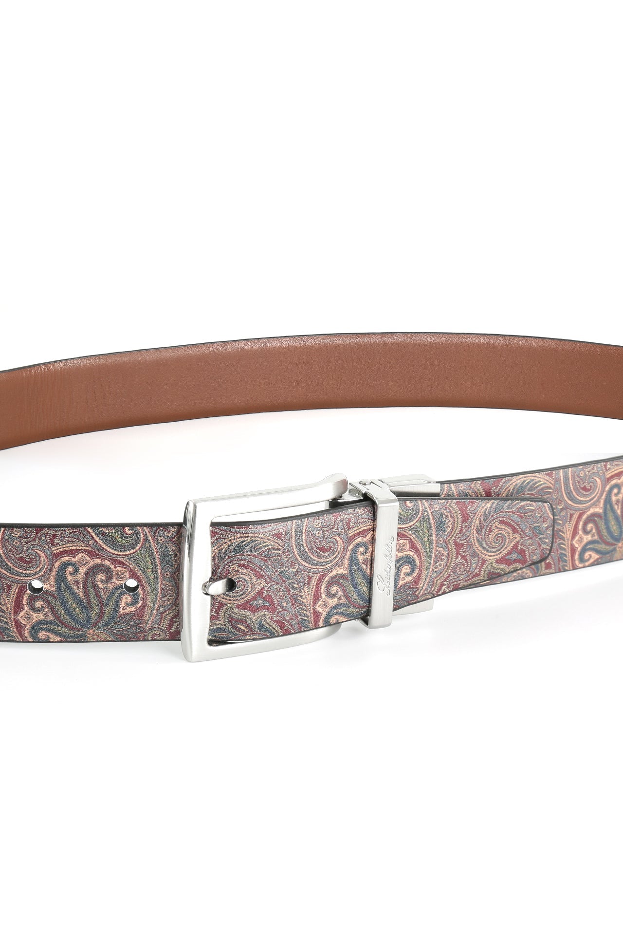 Se‪idenfalter Glattleder Wendegürtel - bedruckte Rückseite - Gürtel geschlossen - Cognac