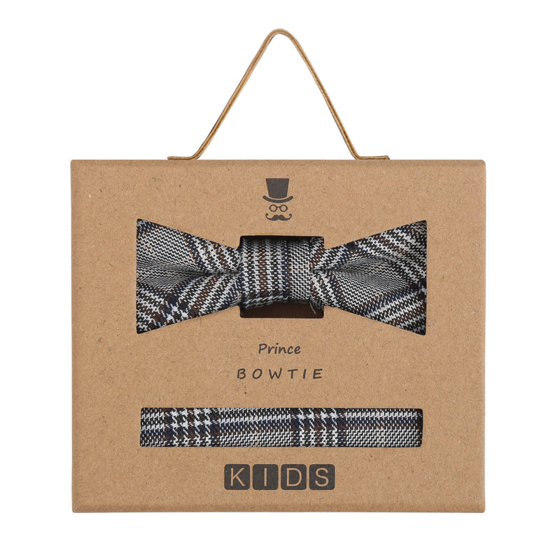 Prince Bowtie Kids Set - Schleife + Einstecktuch - Box - Grau