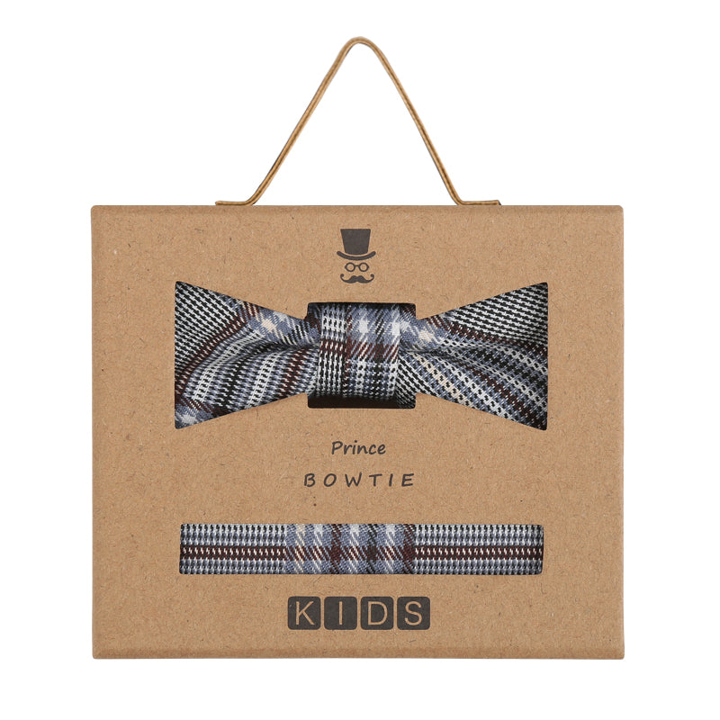 Prince Bowtie Kids Set - Schleife + Einstecktuch - Box - Grau/Blau