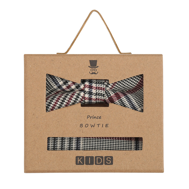 Prince Bowtie Kids Set - Schleife + Einstecktuch - Box - Beige/Rot