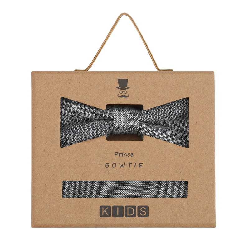 Prince Bowtie Kids Set - Schleife + Einstecktuch - Box - Grau