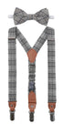 Prince Bowtie Kids Set - Hosenträger + Fliege - Karomuster - Grau