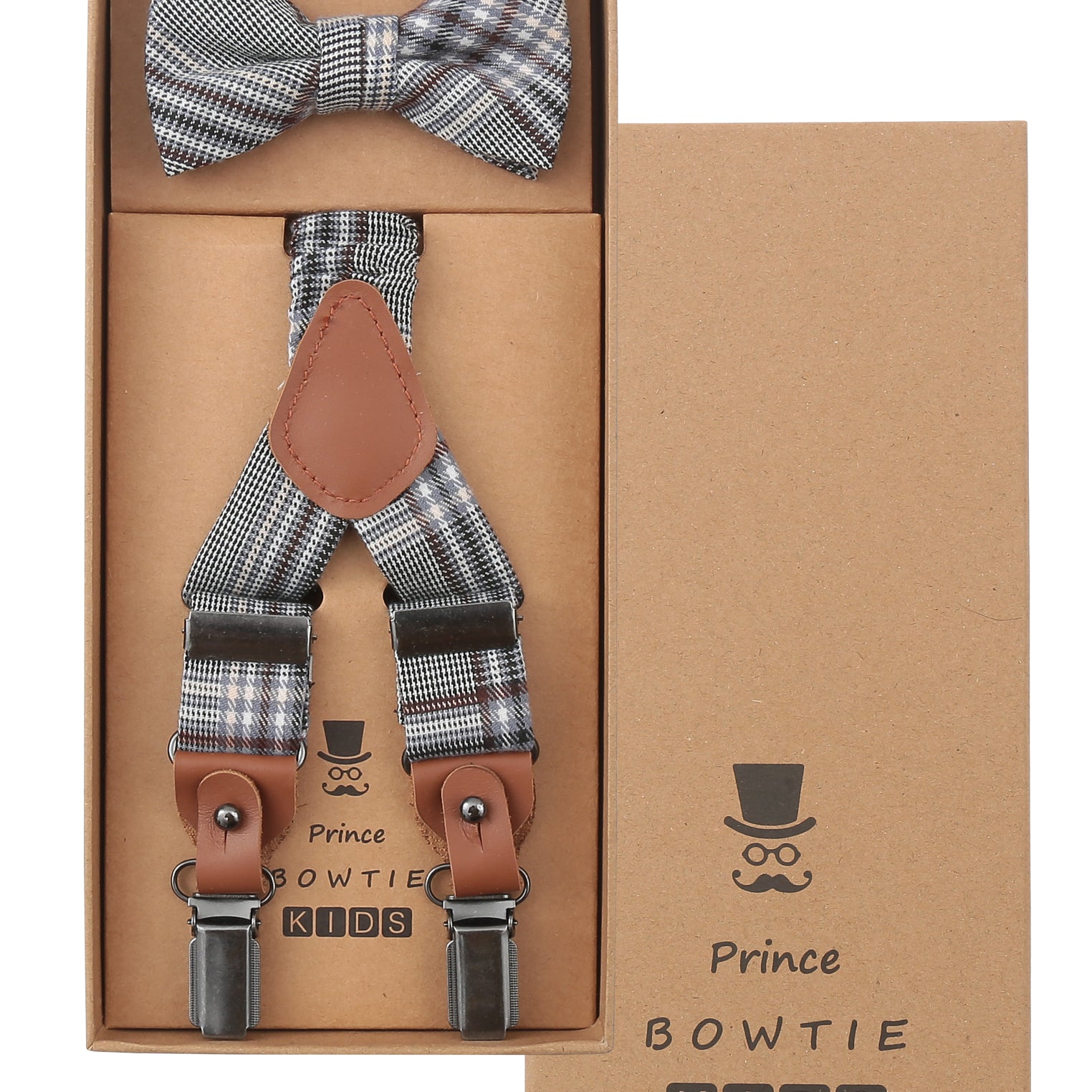Prince Bowtie Kids Set - Hosenträger + Fliege - Box - Grau/Blau