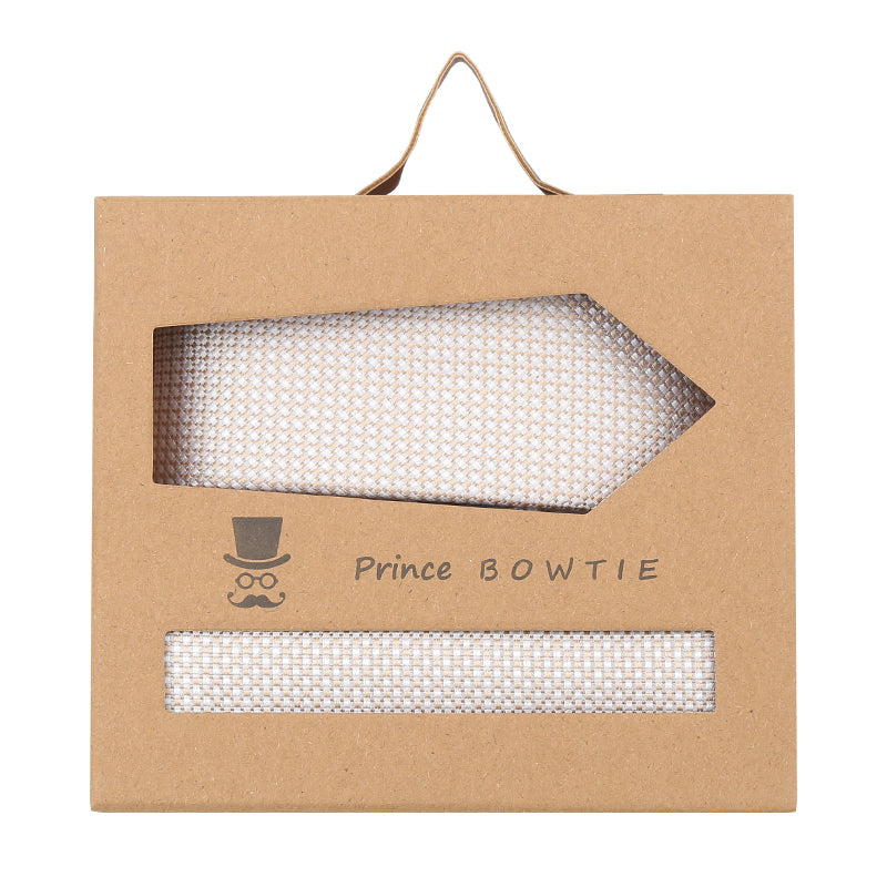 Prince Bowtie Set Krawatte + Einstecktuch im Micro-Design - Box - Beige