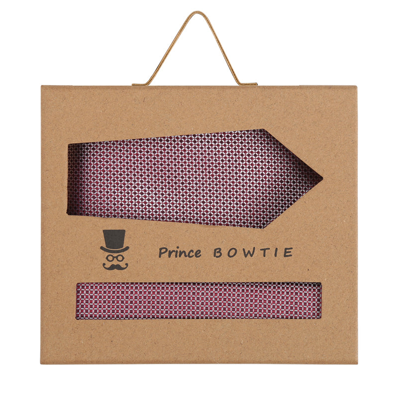 Prince Bowtie Set Krawatte + Einstecktuch im Micro-Design - Box - Rot