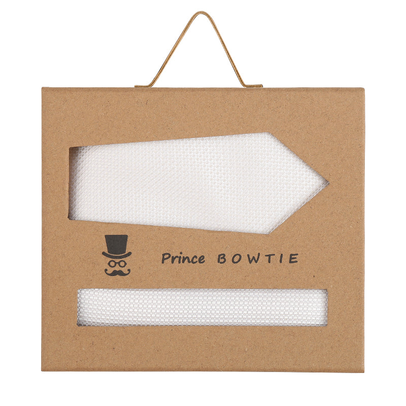 Prince Bowtie Set Krawatte + Einstecktuch im Micro-Design - Box - Off-White