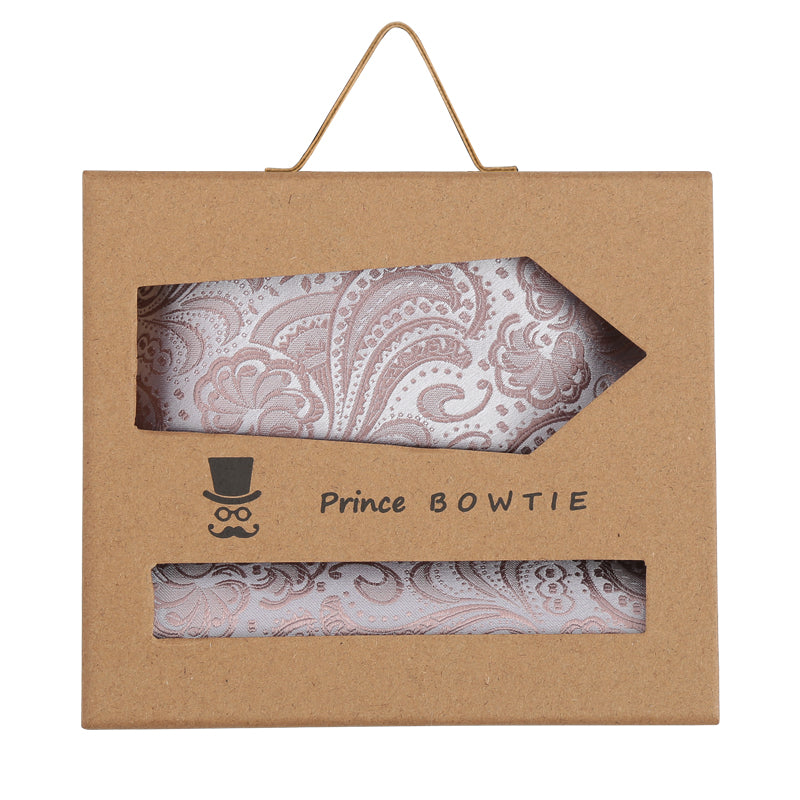 Prince Bowtie Set Krawatte + Einstecktuch im Paisley-Design - Box - Altrosa