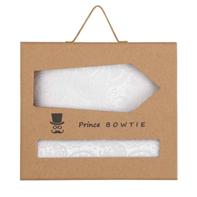 Prince Bowtie Set Krawatte + Einstecktuch im Paisley-Design - Box - Champagner