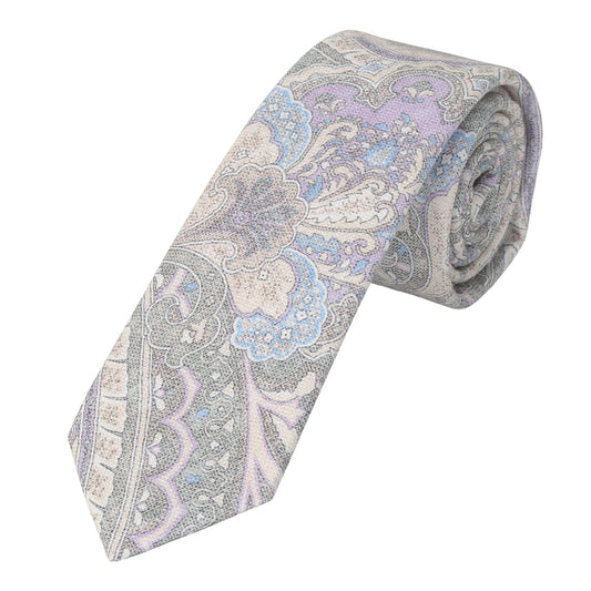 Krawatte Paisley - 6cm - Hellgrau