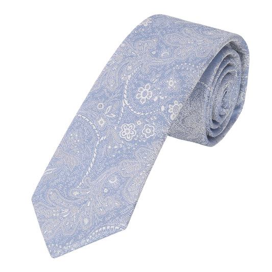 Krawatte Paisley - 100% Seide - 6cm - Hellblau