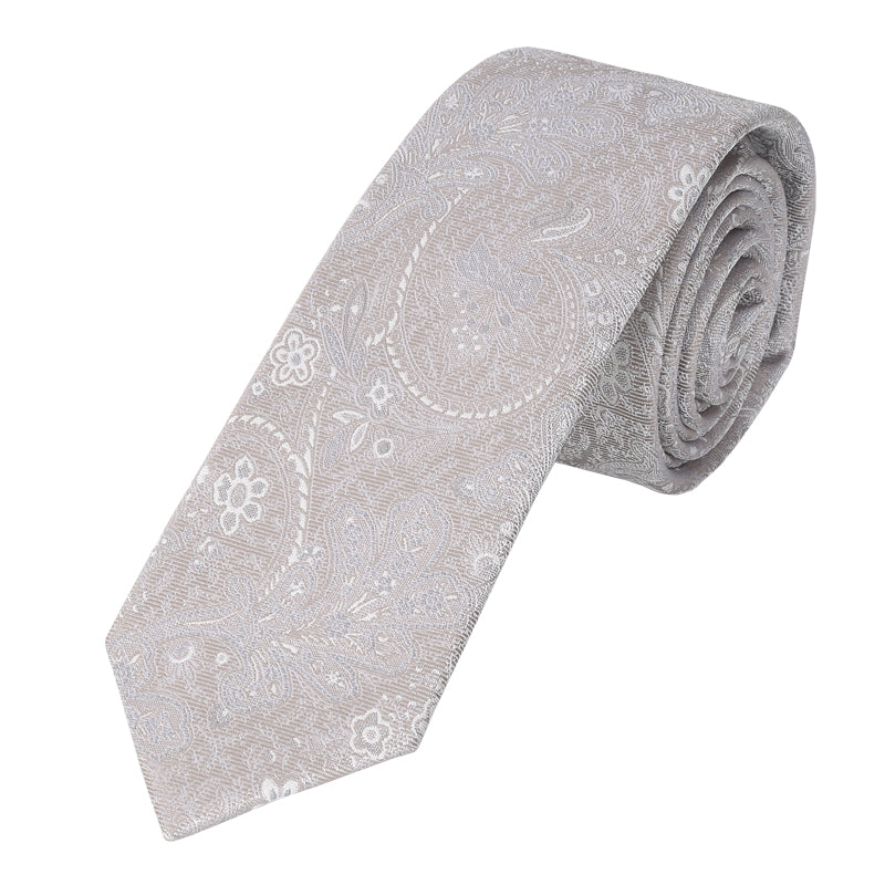 Krawatte Paisley - 100% Seide - 6cm - Hellbeige