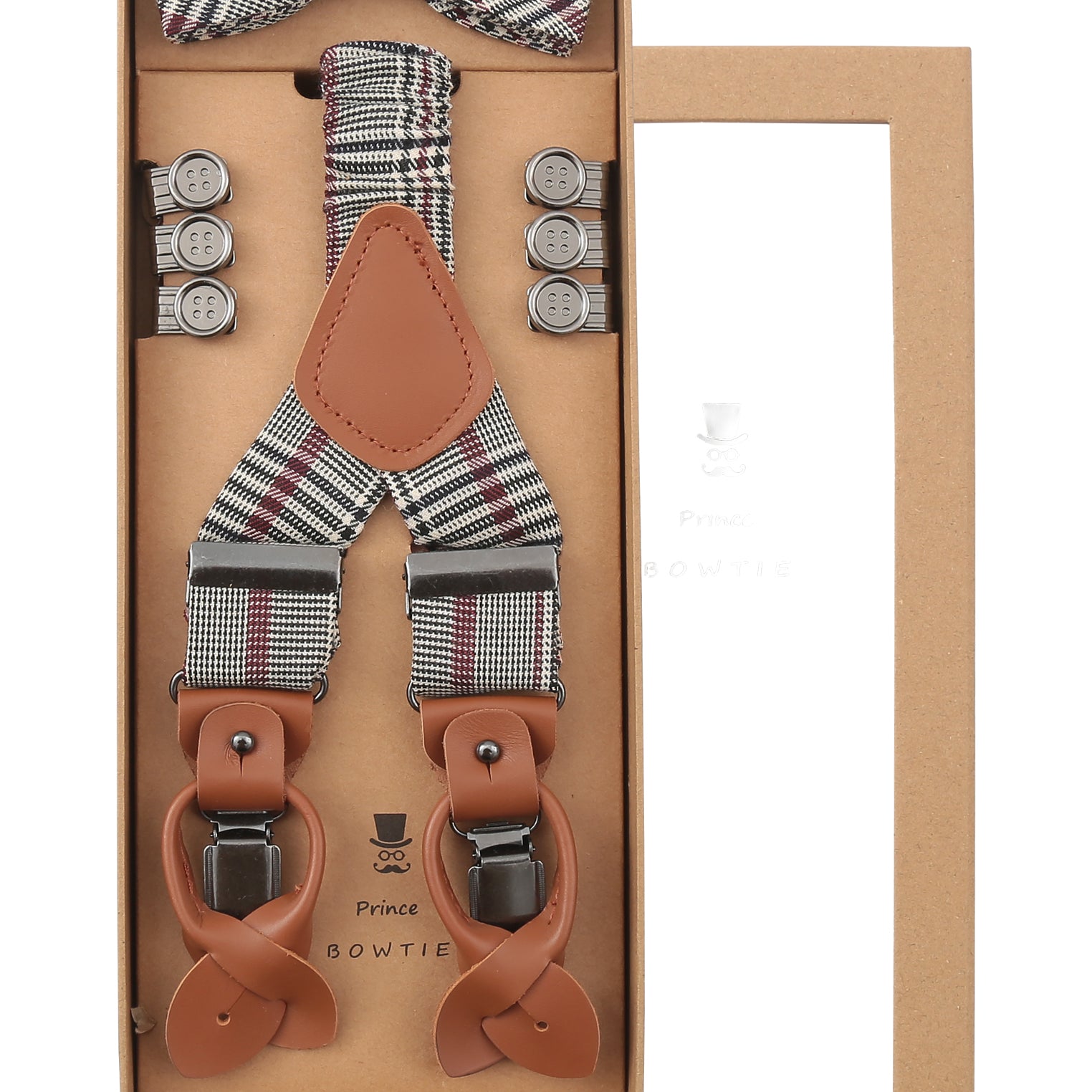 Prince Bowtie Hosenträger Set im Vintage Look - Box - Beige