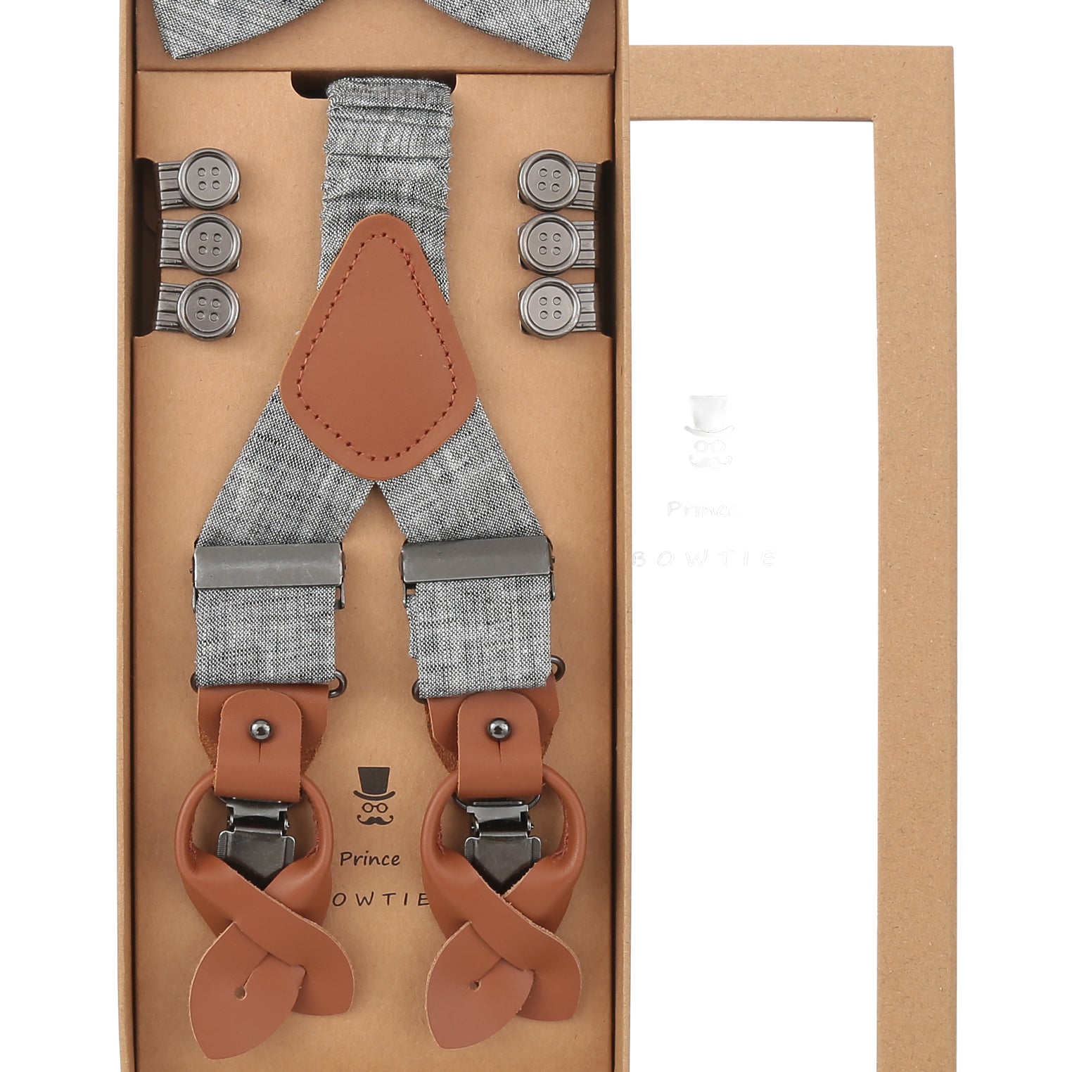 Prince Bowtie Hosenträger Set im sportiven Leinenlook - Box - Blau