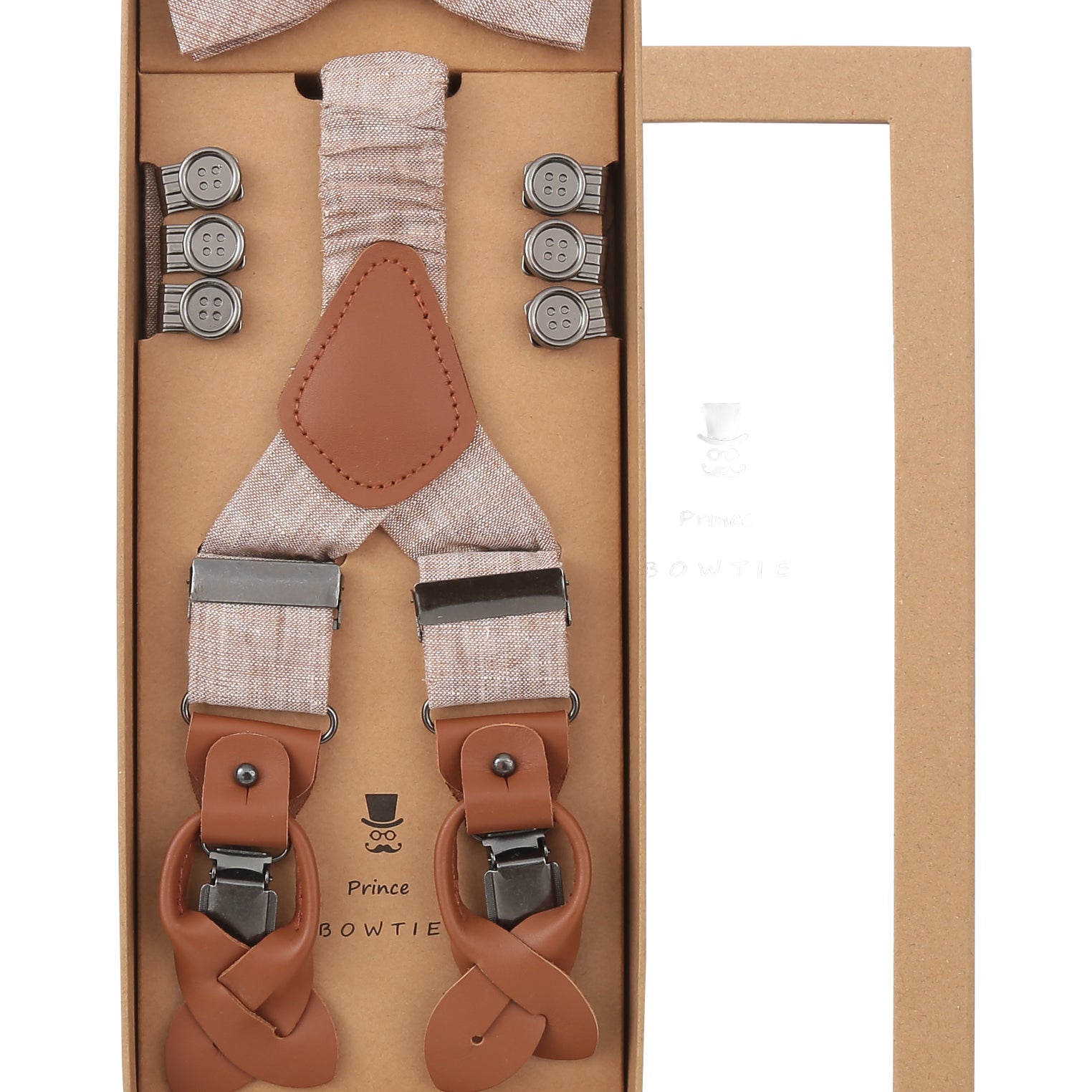 Prince Bowtie Hosenträger Set im sportiven Leinenlook - Box - Melba