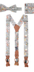 Prince Bowtie Hosenträger Set im Floral-Design inkl. Einstecktuch - Grau