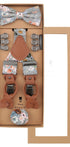 Prince Bowtie Hosenträger Set im Floral-Design inkl. Einstecktuch - Box - Grau