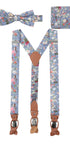 Prince Bowtie Hosenträger Set im Floral-Design inkl. Einstecktuch - Blau